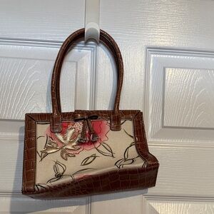 Vintage Liz Claiborne Brown and Pink Floral Women's Bag